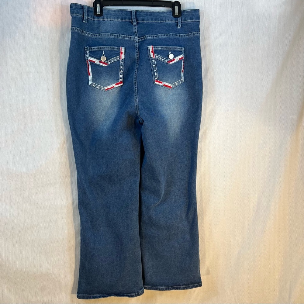 American Flag USA Red White/Blue Back Pockets Mid Rise Boot Cut XXL👍